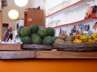 Avocados stacked up ready to make guacamole at our favourite corner cafe, Mama Oli