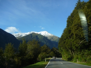 Winding up a huge glacial valley, sugar dusted peaks visible around every cornier.