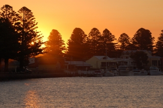 Sunset at Port Fairy, while we enjoy pasta cooked the hard way