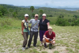 Successful dragon hunters pose in the glorious weather on Rinca - our only trophies are in the cameras